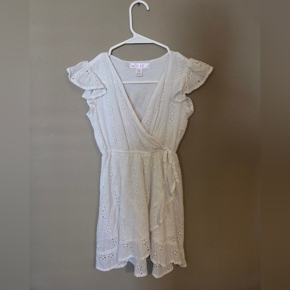 Japna White Eyelet Wrap Dress for Girls